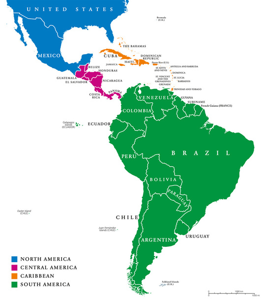 ラテン アメリカ地域の政治地図 - ベクター画像
