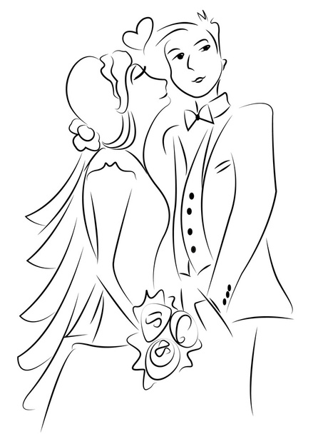 just married couple drawing vector - Vector, Image