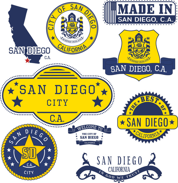 generic stamps and signs of San Diego city, CA - Vector, Image