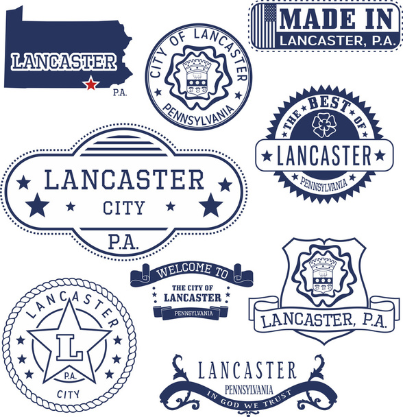 Γενική γραμματόσημα και τα σημάδια της πόλης Λάνκαστερ, Pa - Διάνυσμα, εικόνα