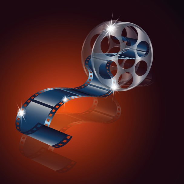 映画リール フィルム赤い背景に分離された反射ベクトル - ベクター画像