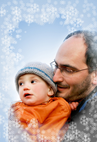 父と息子の冬の背景 - 写真・画像