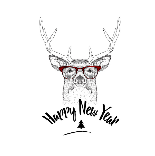Tarjeta de Navidad con ciervos. Feliz Navidad diseño de letras. Ilustración vectorial
 - Vector, imagen