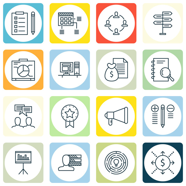 Set Of Project Management Icons On Planning, Statistics, Workspace And More. Premium Quality EPS10 Vector Illustration For Mobile, App, UI Design. - Wektor, obraz
