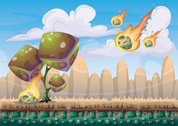 cartoon vector landscape with meteor background with separated layers for game art and animation game - Vector, Image
