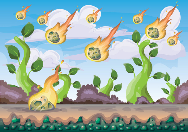 paisaje vectorial de dibujos animados con fondo de meteorito con capas separadas para el juego de arte y animación juego
 - Vector, Imagen