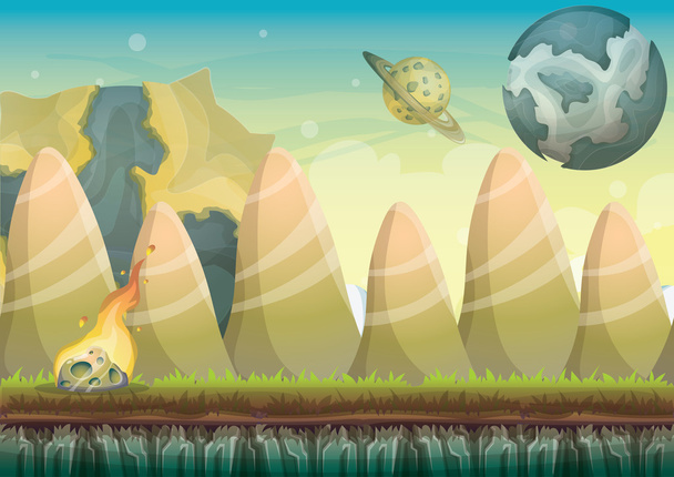 мультяшний векторний пейзаж з метеорним фоном з розділеними шарами для ігрового мистецтва та анімаційної гри
 - Вектор, зображення