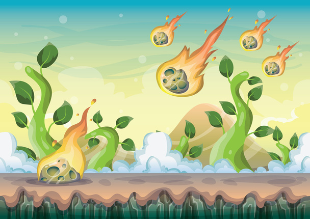 Cartoon krajobraz wektor z Meteor tle z oddzielony warstw do gry sztuki i animacji gry - Wektor, obraz