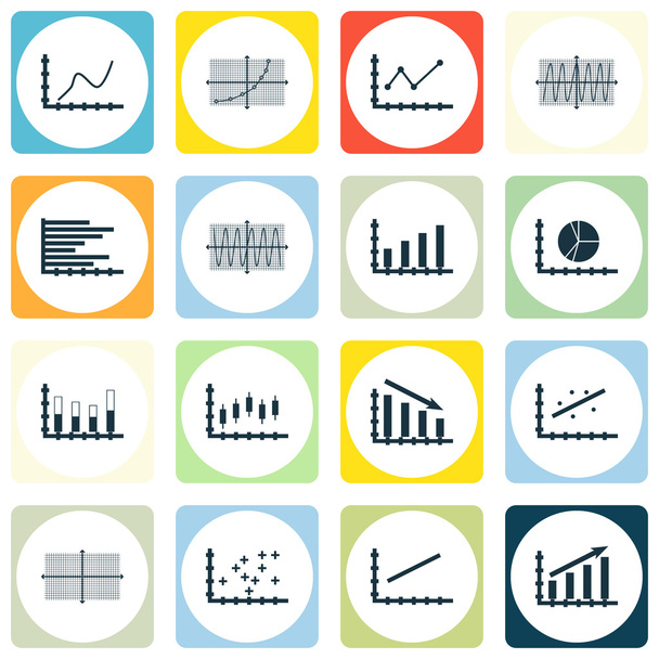 Set Of Graphs, Diagrams And Statistics Icons. Premium Quality Symbol Collection. Icons Can Be Used For Web, App And UI Design. Vector Illustration, EPS10. - Vektor, kép