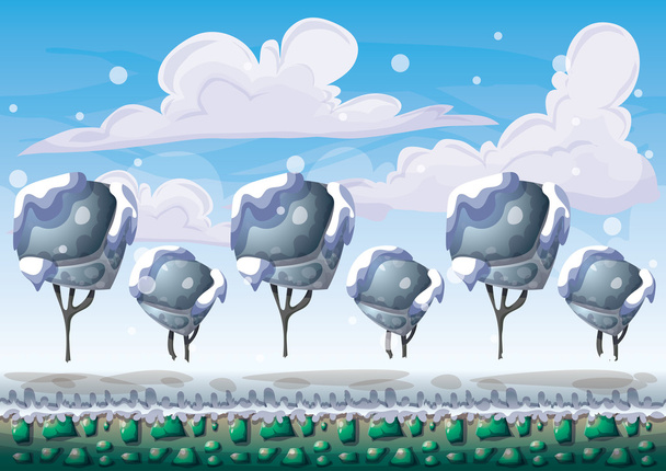мультяшний векторний сніговий пейзажний фон з розділеними шарами для гри та анімації
 - Вектор, зображення