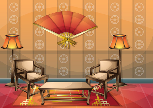 dibujos animados vector ilustración interior habitación china con capas separadas
 - Vector, Imagen