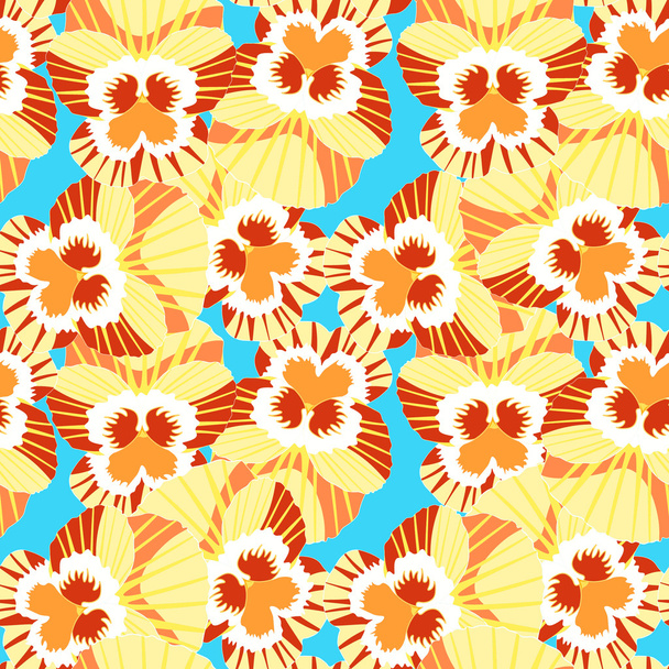 seamless pattern of orange flowers violet pansies. vector illust - Vector, imagen