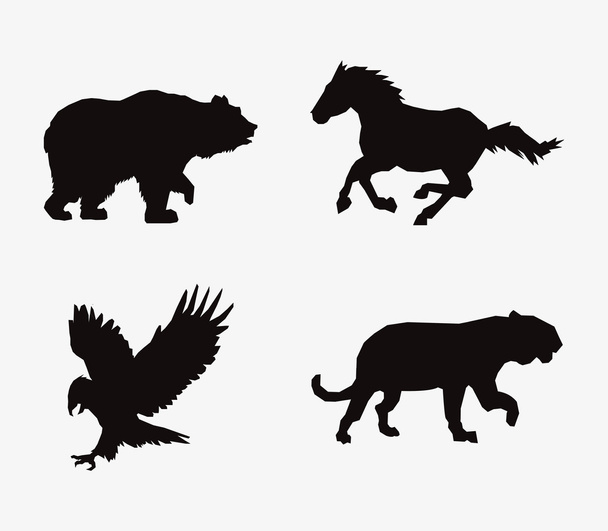 ζωικές σκιαγραφίες άλογο αιλουροειδών αετός και φέρουν εικονίδια - Διάνυσμα, εικόνα