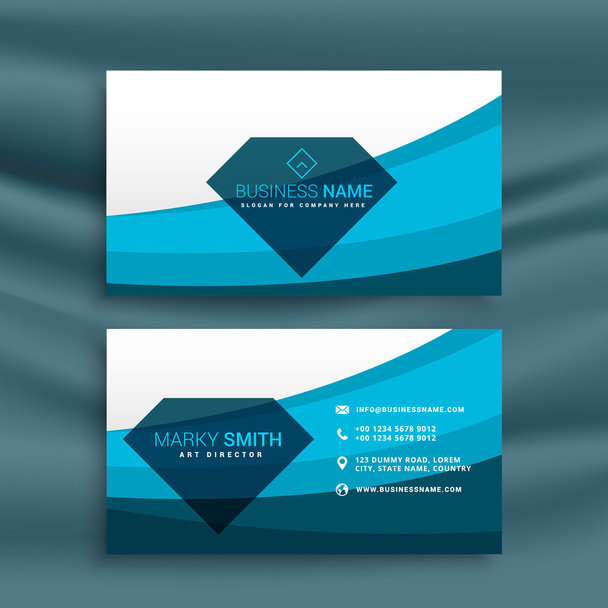 γαλάζιο κύμα πρότυπο επαγγελματικής κάρτας σχεδιασμός με σχήμα διαμαντιού - Διάνυσμα, εικόνα