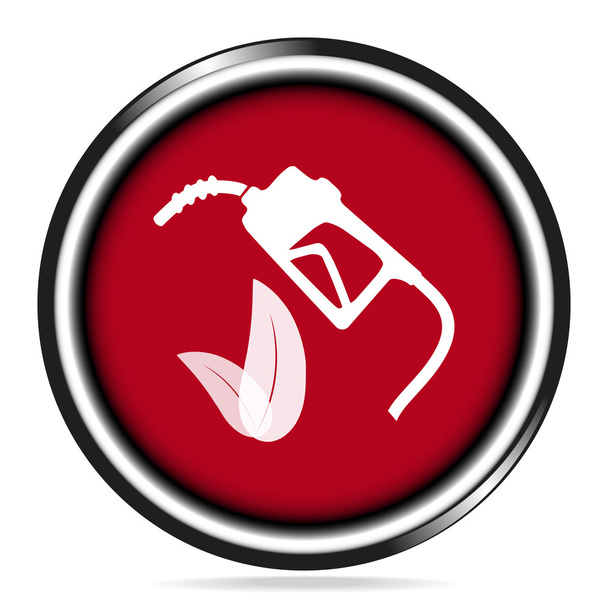 Βενζίνη αντλία και φύλλο εικονίδιο στην εικονογράφηση κόκκινο κουμπί - Διάνυσμα, εικόνα