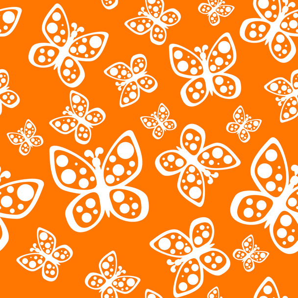Beautiful seamless butterflies pattern in orange and white colors. - Vector, afbeelding