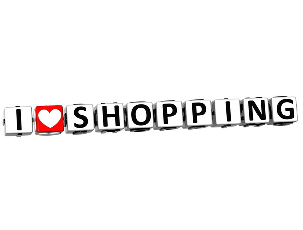 3D I Love Shopping Button Click Here Block Text - Foto, Imagen
