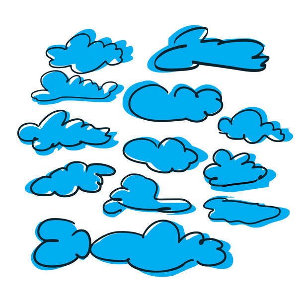 Set of blue sketches of clouds hand-drawn. Set of vector clouds - Vector, Image