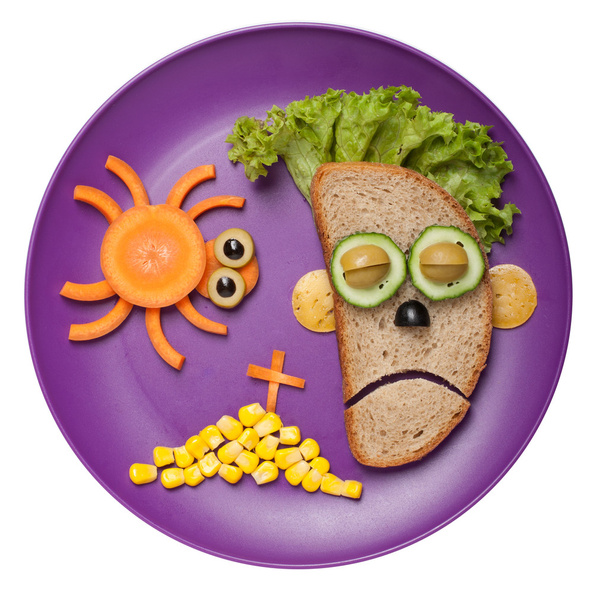 Halloween zombie and spider made of bread vegetables - Фото, изображение