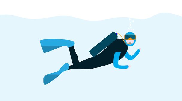 Pessoas subaquáticas, mergulhador de desenhos animados. Conceito de Extreme Divi
 - Vetor, Imagem
