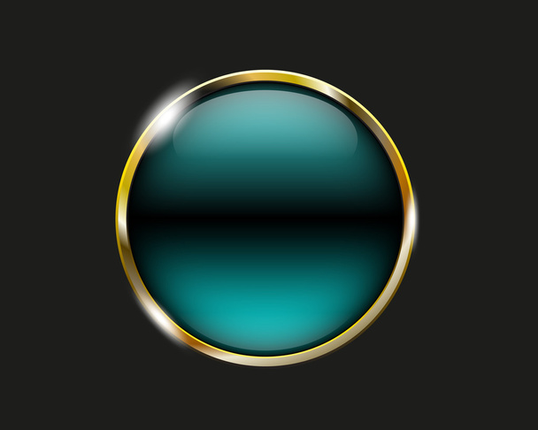Turquoise glanzend knop met metalen onderdelen, vector design voor - Vector, afbeelding