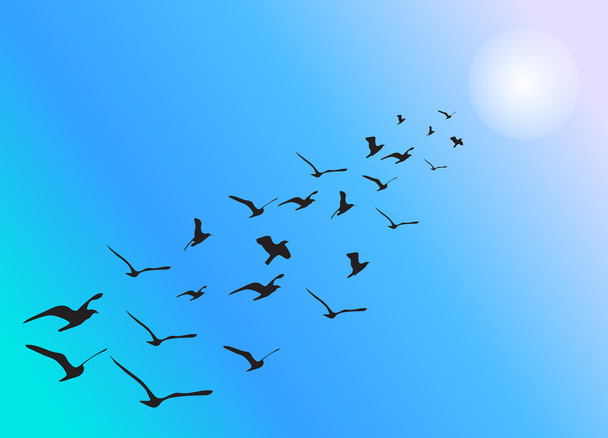 Ptaki latające w formacji z ciepłym tonem - Wektor, obraz