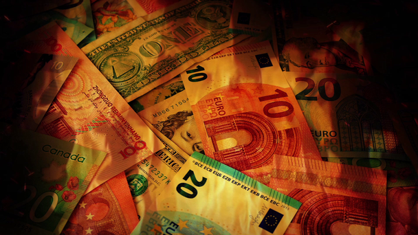 Alevler soyut uluslararası banknotlar - Video, Çekim