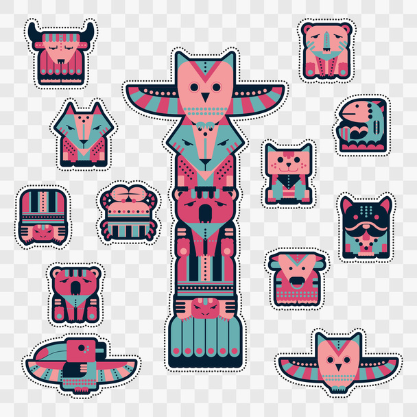 Set of Fashion patch badges with cute totems animals - Vector, Image