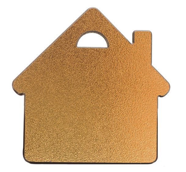 golden metallic house shaped object on white background - Photo, Image