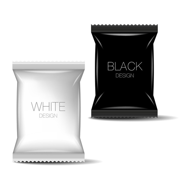 Fekete & fehér üres reális fólia snack pack, vektor - Vektor, kép