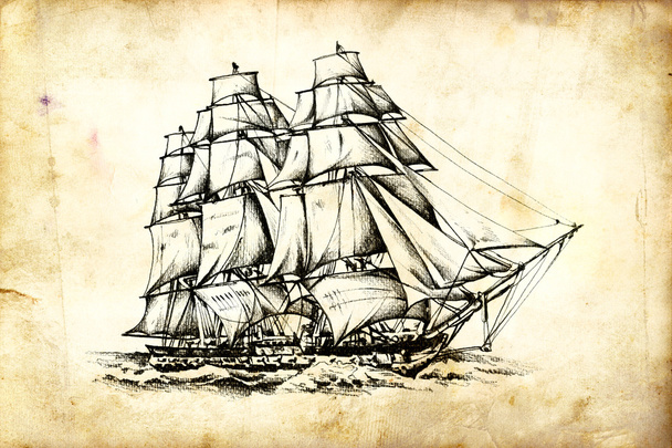 Vintage loď na moři nebo oceánu umění ilustrace - Fotografie, Obrázek