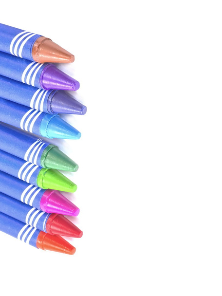 Crayon lying on left Selective focus isolated on white backgroun - Photo, Image