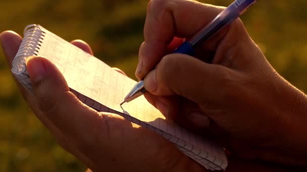 the Pen Writes on the Paper From the Notepad. Sun Light. - Footage, Video