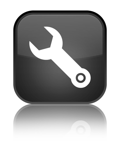 Wrench icon shiny black square button - Photo, Image
