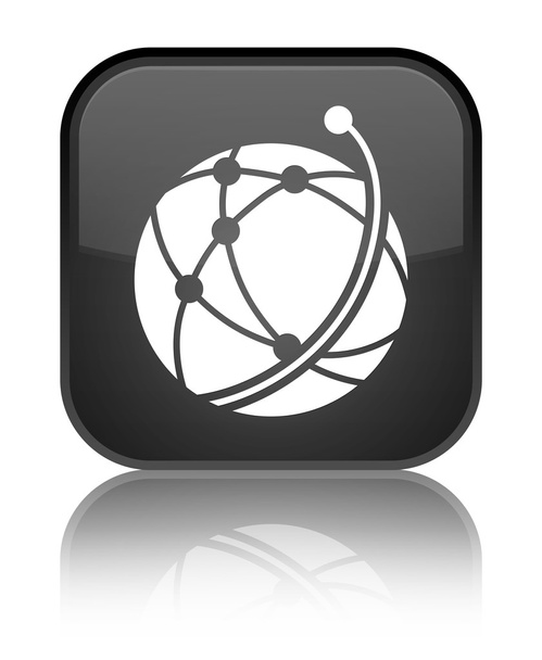 Wereldwijde netwerk pictogram glanzende zwarte, vierkante knop - Foto, afbeelding