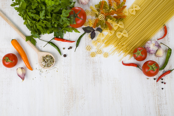 Raw pasta and spices  - Fotó, kép