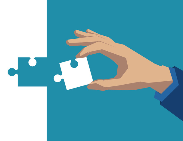 Hand holding piece of puzzle white. Concept business illustratio - Vector, Image