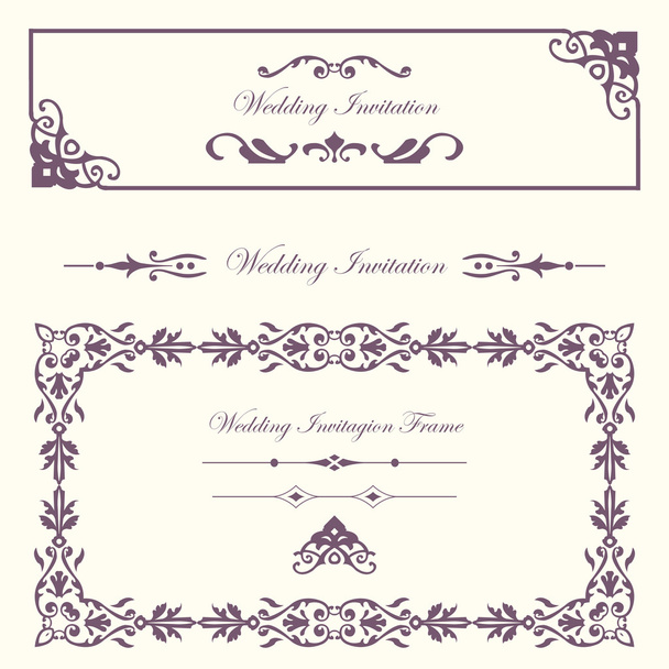 Vintage purple wedding invitation spiral frame pattern - Vektor, Bild