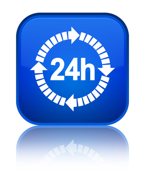 24 時間配信アイコン光沢のある青い正方形ボタン - 写真・画像