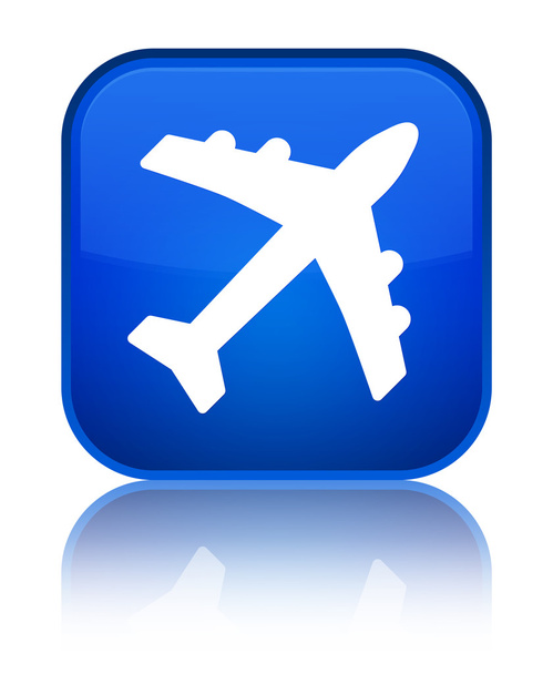 Plane icon shiny blue square button - Photo, Image