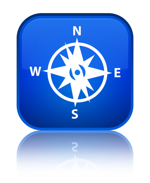 Bússola ícone azul brilhante botão quadrado
 - Foto, Imagem