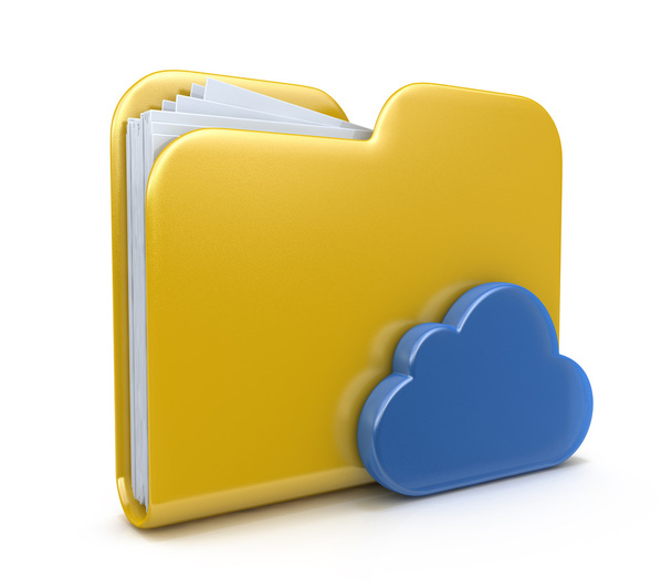 Yellow folder and cloud computing. 3D computer icon isolated on  - 写真・画像