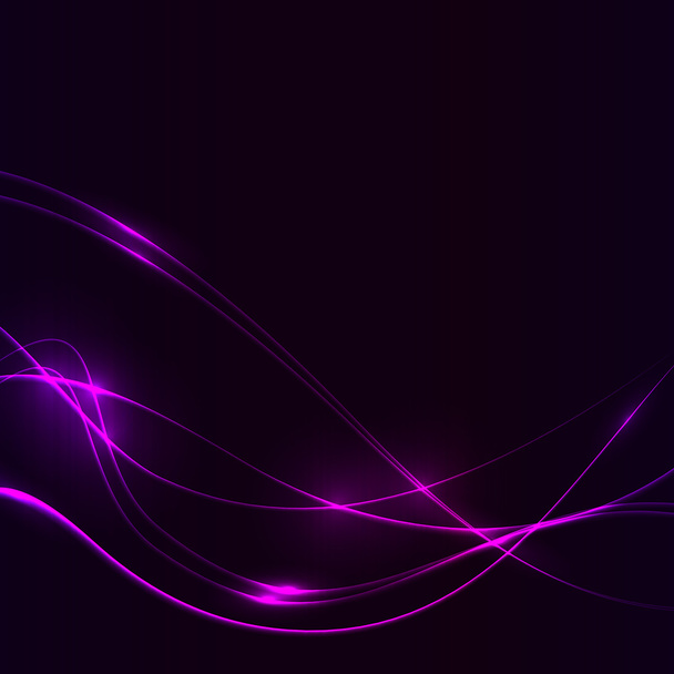暗い背景の紫色レーザーと輝くネオンの波 - ベクター画像