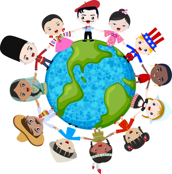 Multicultural children on planet earth - Vector, Image