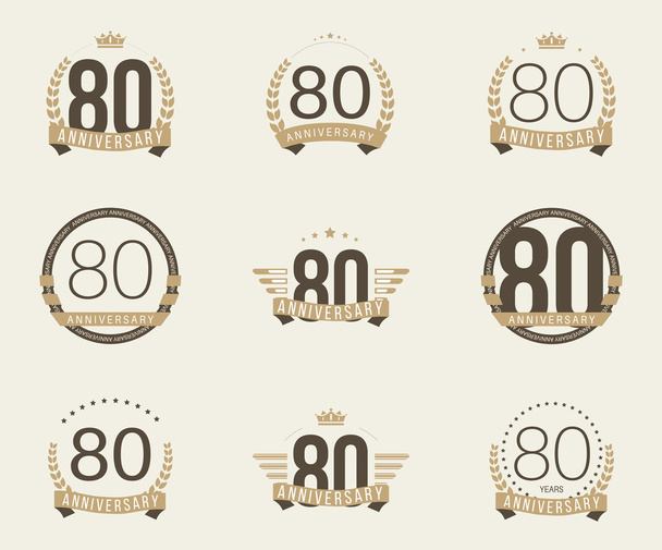 Ογδόντα χρόνια επέτειο εορτασμού λογότυπο. 80η επέτειος συλλογή λογότυπο. - Διάνυσμα, εικόνα