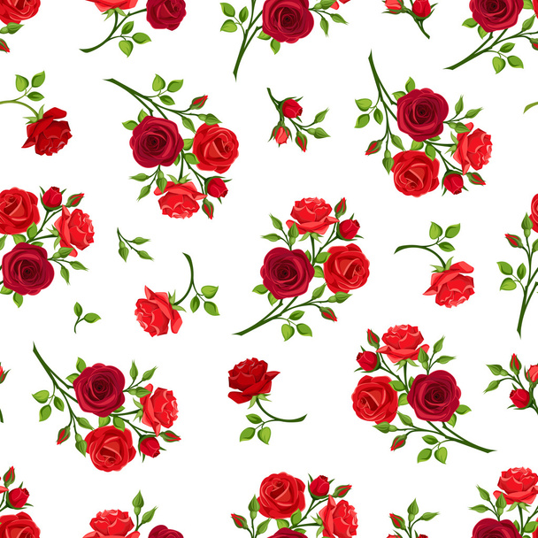 Seamless pattern with red roses branches. Vector illustration. - Вектор, зображення