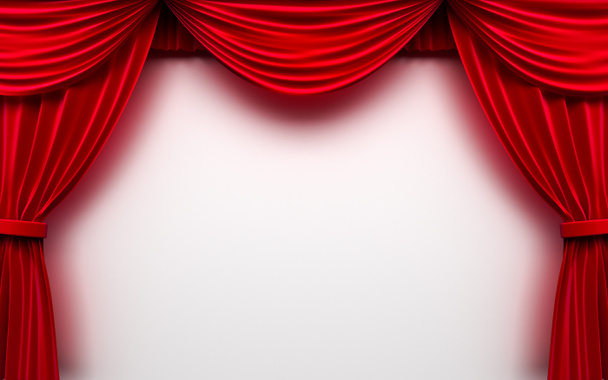 Red curtain frame on white background - Photo, Image