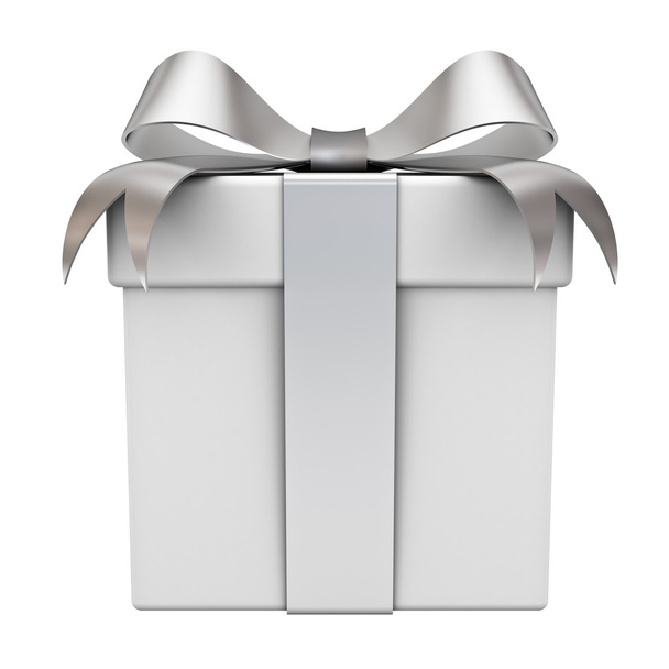 Geschenkbox mit silberner Schleife isoliert über weißem Hintergrund - Foto, Bild