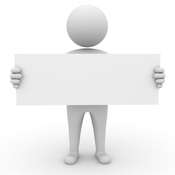 3d man holding long blank board over white background - Fotó, kép