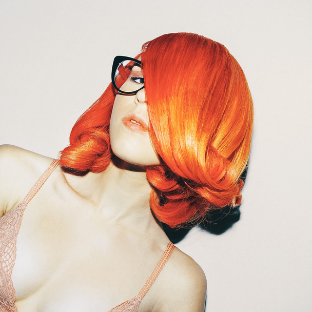 Sensual Lady Hairstyle Retro  Color red hair trend - 写真・画像
